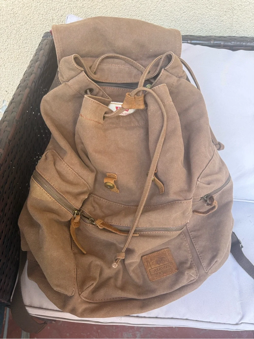 Augur Canvas Drawstring Backpack in Brown
